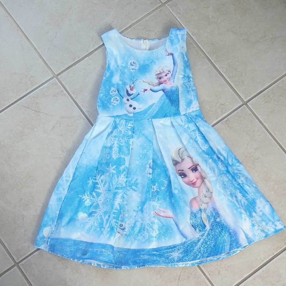 Frozen  Elsa And Olaf Girls Size 7 Themed Blue Dress